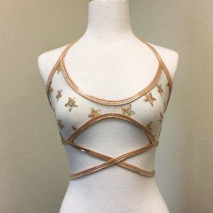 PRE LOVED - J Valentine Sequin Star Mesh Top- GLD/S - CHL085